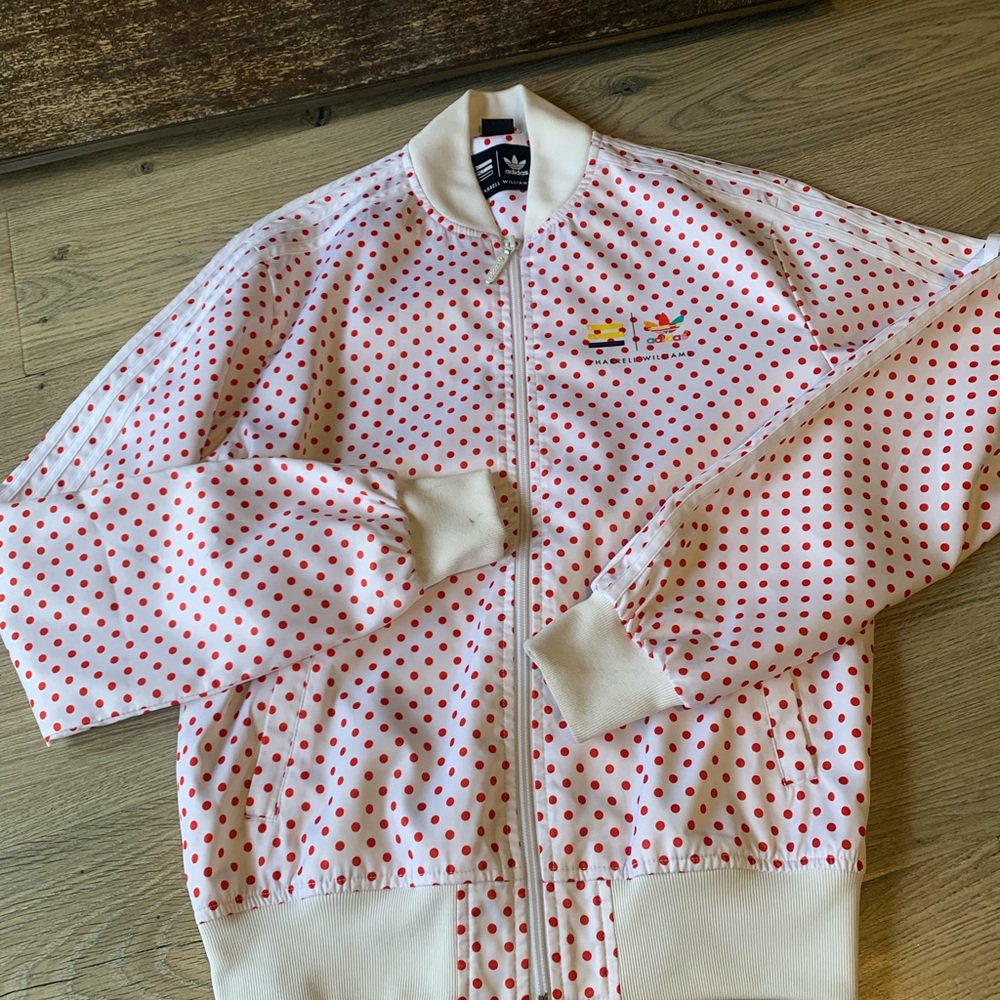 adidas White Jacket with Red Polka Dots and Small Graphic